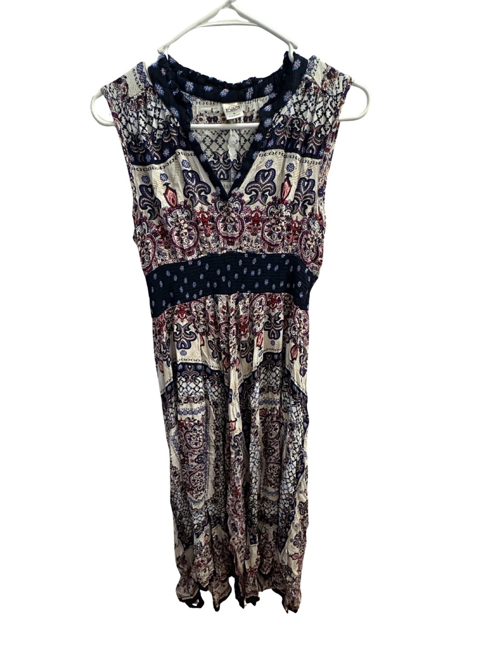 Bohemian Maxi Dress in Navy, Cream & Red